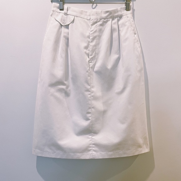 Vintage 80s Silver Unicorn White High Waisted Cotton Pleated A-line Midi Skirt - Picture 9 of 11